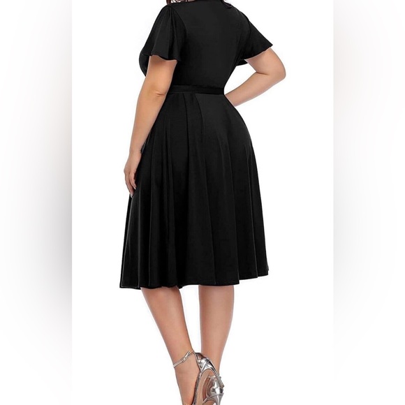 Pinup Fashion V Neck Midi Short Flutter Sleeve Dress SZ Medium NWT - Picture 3 of 9